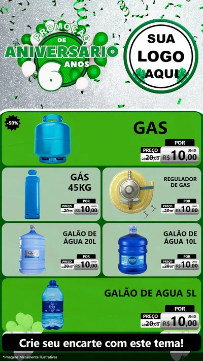 Modelo de TV para TV Vertical com o tema Promoção de Aniversário - 6 Anos para Água e gás
