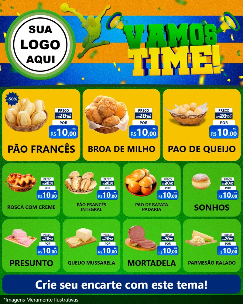 Modelo de Rede Social para Feed Instagram com o tema Vamos Time! para Padaria