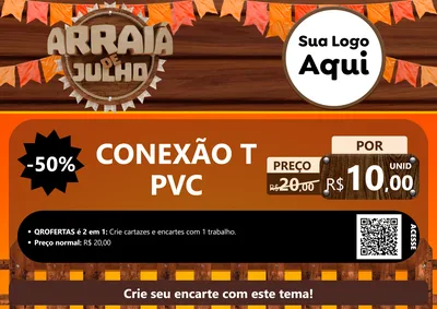 Modelo de Cartaz para Cartaz A4 Horizontal com o tema Arraiá de Julho - Junina para Tubos e conexões