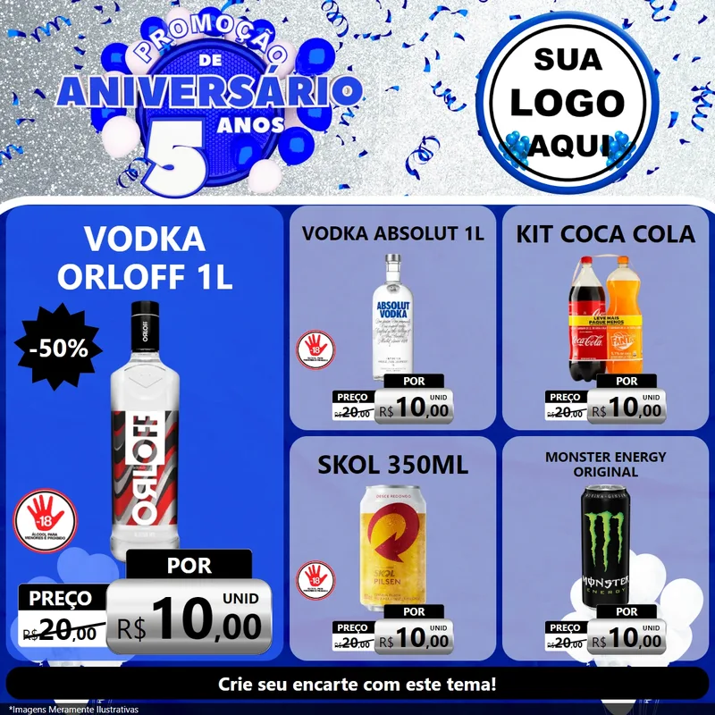 Modelo de Rede Social para Feed Facebook com o tema Promoção de Aniversário - 5 Anos para Distribuidora de bebidas