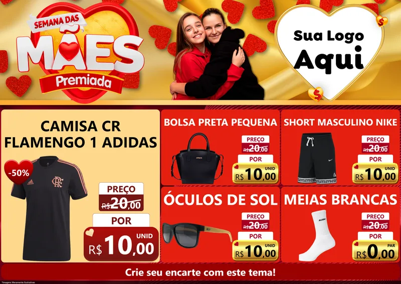 Modelo de Encarte para Encarte A4 Horizontal com o tema Semana das Mães Premiada para Roupas e acessórios