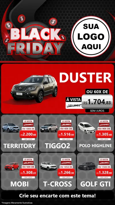 Modelo de Rede Social para Stories com o tema Black Friday para Concessionaria de Carros