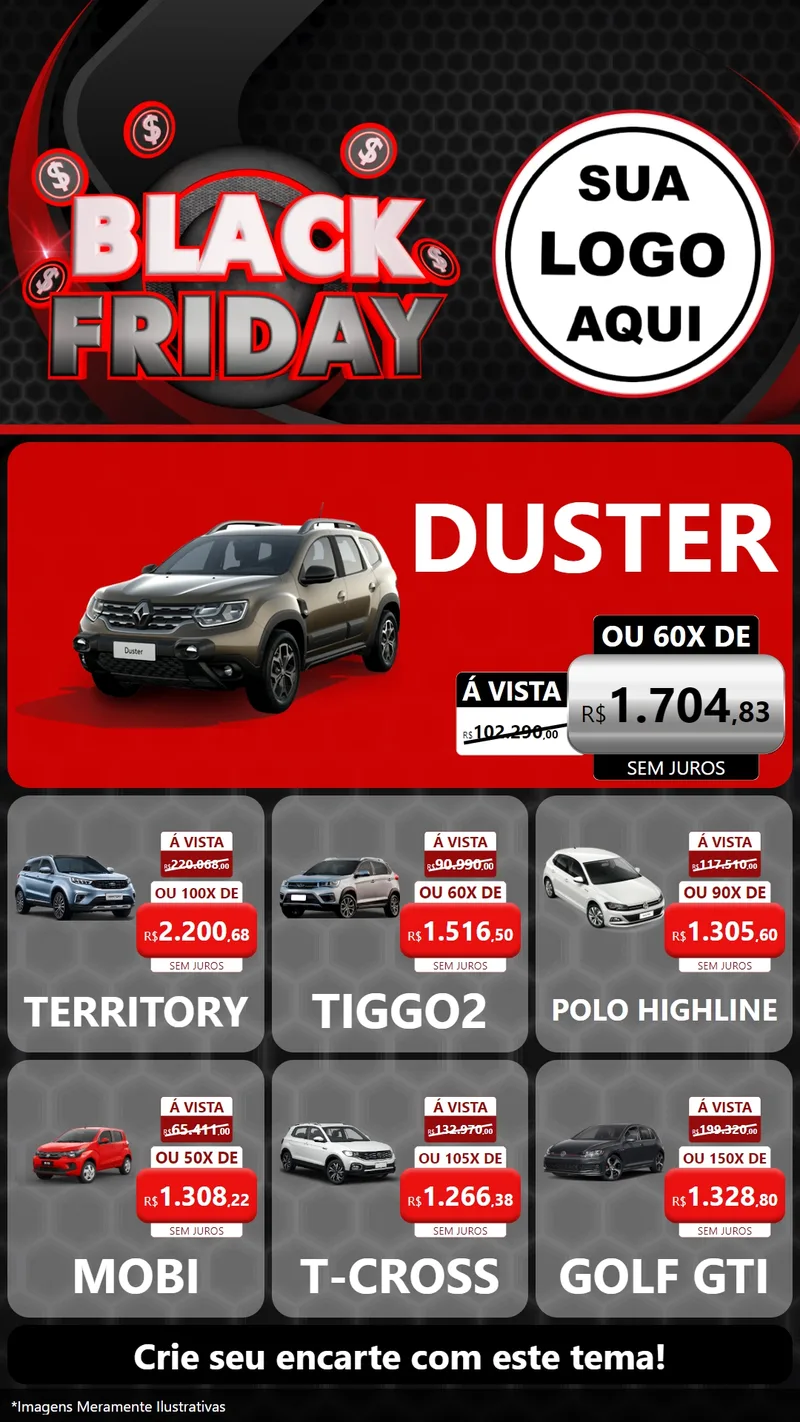 Modelo de Rede Social para Stories com o tema Black Friday para Concessionaria de Carros