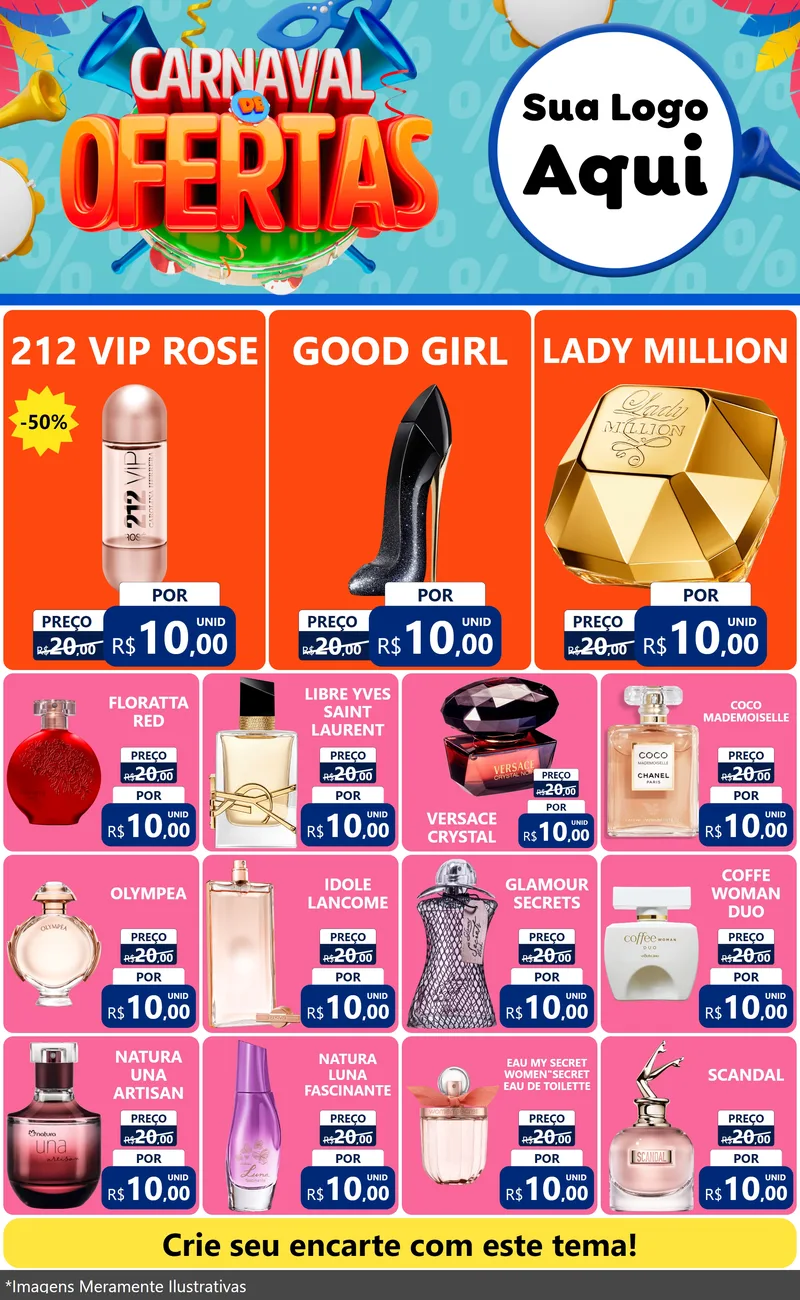 Modelo de Encarte para Encarte Grande com o tema Carnaval de Ofertas para Perfumes