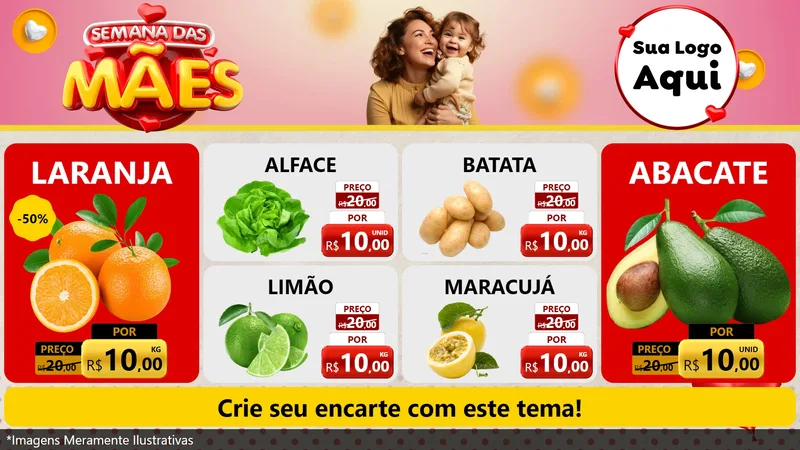 Modelo de TV para TV Horizontal com o tema Semana das Mães para Hortifrúti