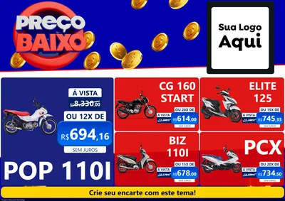 Modelo de Encarte para Encarte A4 Horizontal com o tema Preço Baixo para Concessionaria de Motos