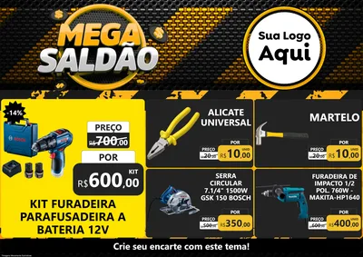 Modelo de Encarte para Encarte A4 Horizontal com o tema Mega Saldão para Maquinas e Ferramentas