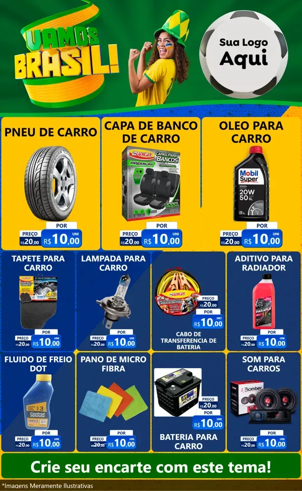 Modelo de Encarte para Encarte Grande com o tema Vamos Brasil - Copa para Auto peças