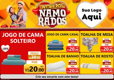 Modelo de Encarte para Encarte A4 Horizontal com o tema Arraiá dos Namorados para Cama, Mesa e Banho