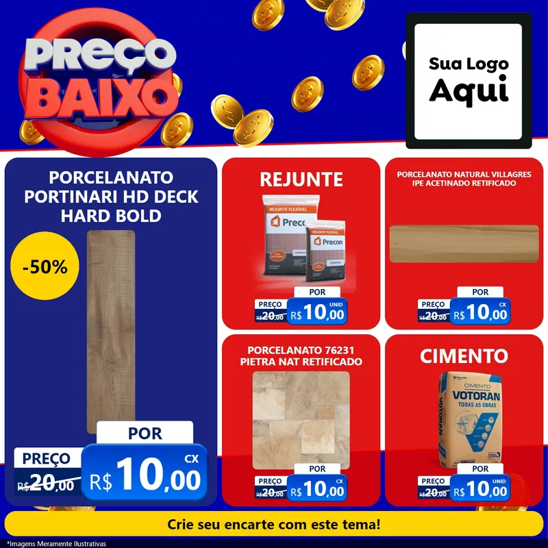 Modelo de Rede Social para Feed Facebook com o tema Preço Baixo para Pisos e revestimentos