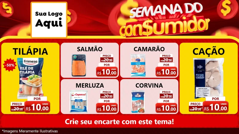 Modelo de TV para TV Horizontal com o tema Semana do Consumidor para Peixaria