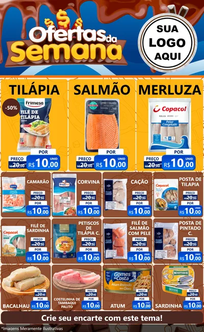 Modelo de Encarte para Encarte Grande com o tema Ofertas da Semana - Páscoa para Peixaria