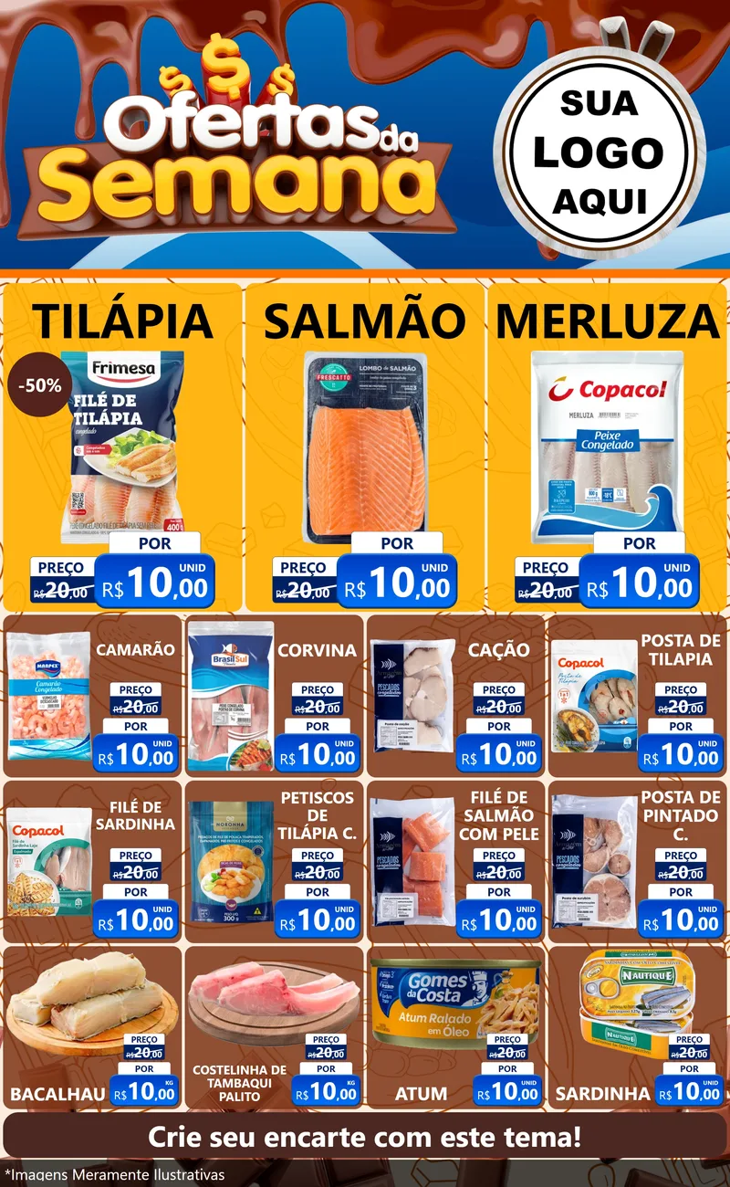 Modelo de Encarte para Encarte Grande com o tema Ofertas da Semana - Páscoa para Peixaria