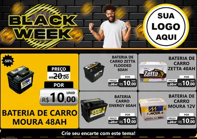 Modelo de Encarte para Encarte A4 Horizontal com o tema Black Week para Baterias Elétricas