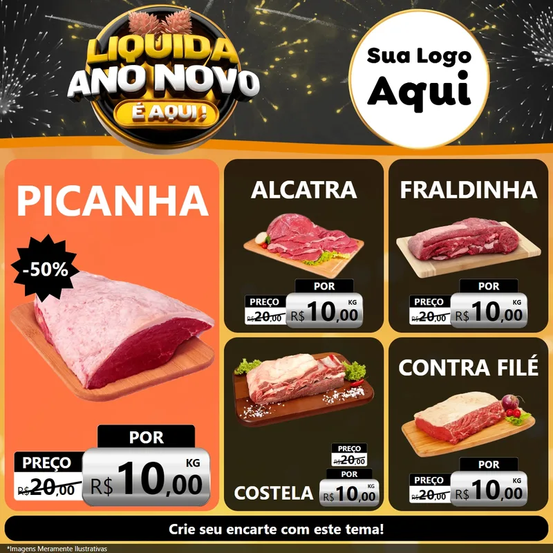 Modelo de Rede Social para Feed Facebook com o tema Liquida Ano Novo É Aqui! para Açougue