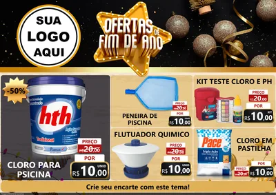 Modelo de Encarte para Encarte A4 Horizontal com o tema Ofertas de Fim de Ano para Produtos para Piscina