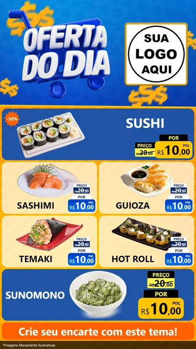 Modelo de TV para TV Vertical com o tema Oferta do Dia para Comida japonesa