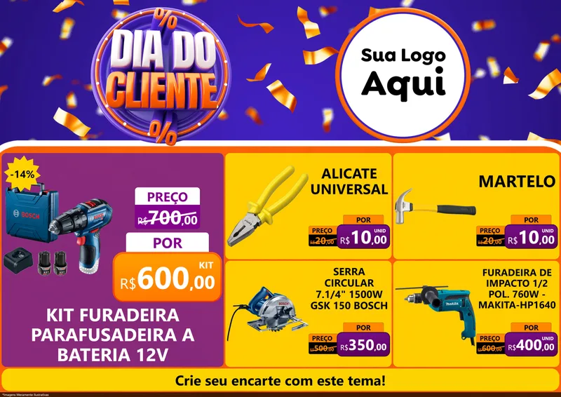Modelo de Encarte para Encarte A4 Horizontal com o tema Dia do Cliente para Maquinas e Ferramentas