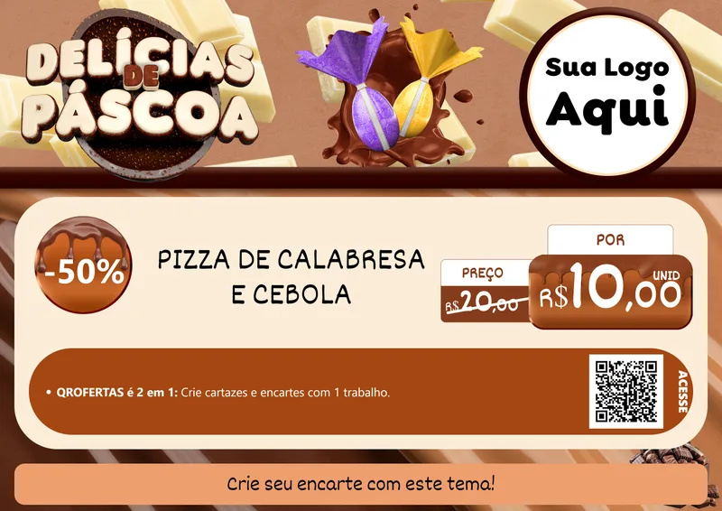 Modelo de Cartaz para Cartaz A4 Horizontal com o tema Delícias de Páscoa para Pizzaria