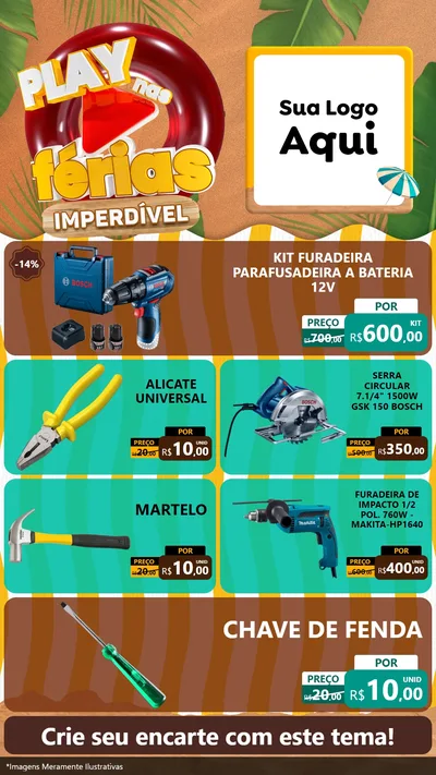 Modelo de TV para TV Vertical com o tema Play Nas Férias Imperdível para Maquinas e Ferramentas