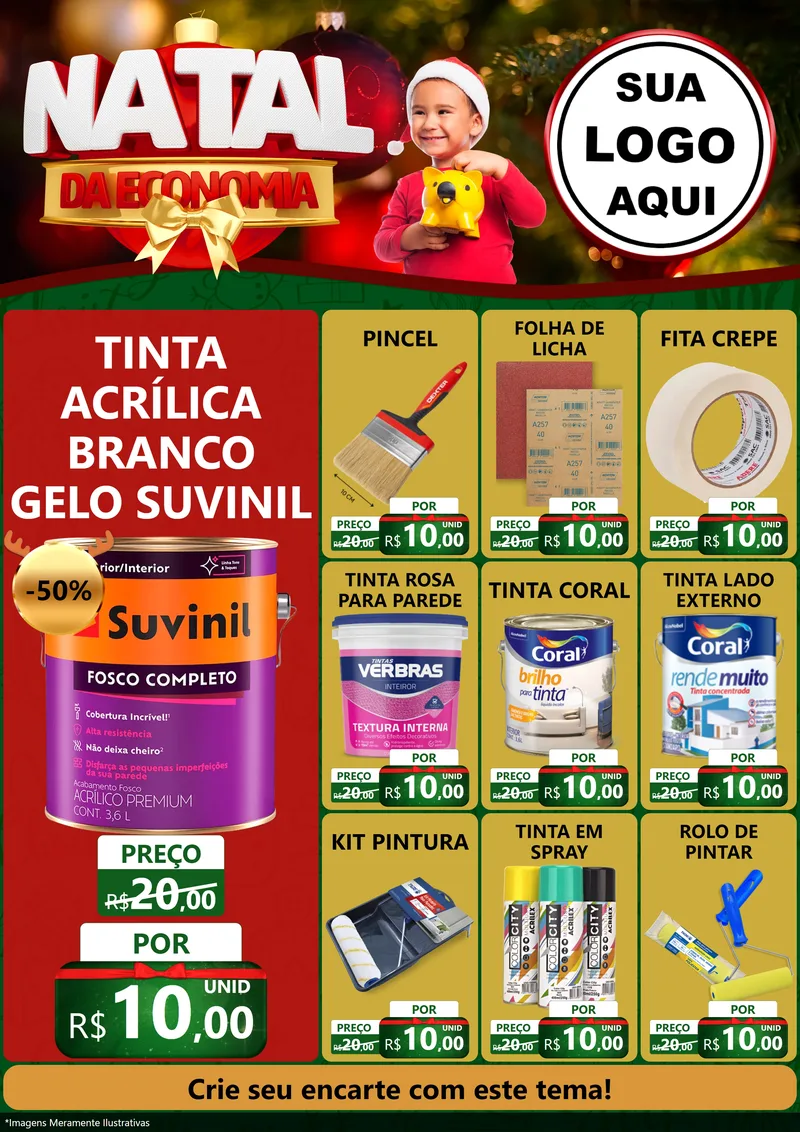 Modelo de Encarte para Encarte A4 Vertical com o tema Natal da Economia para Tintas e Ferramentas