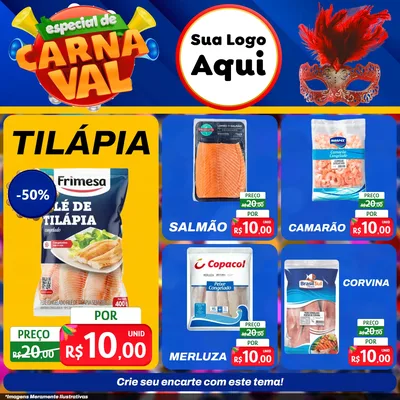 Modelo de Rede Social para Feed Facebook com o tema Especial de Carnaval para Peixaria