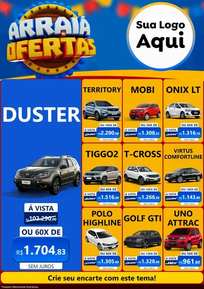 Modelo de Encarte para Encarte A4 Vertical com o tema Arraiá de Ofertas - Junina para Concessionaria de Carros