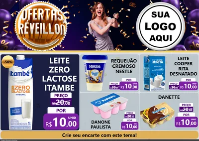 Modelo de Encarte para Encarte A4 Horizontal com o tema Ofertas de Réveillon para Frios e Laticínios