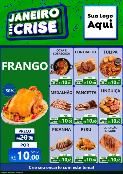 Modelo de Encarte para Encarte A4 Vertical com o tema Janeiro Sem Crise para Assados