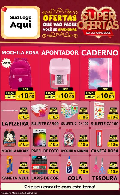 Modelo de Encarte para Encarte Grande com o tema Dia dos Namorados para Papelaria