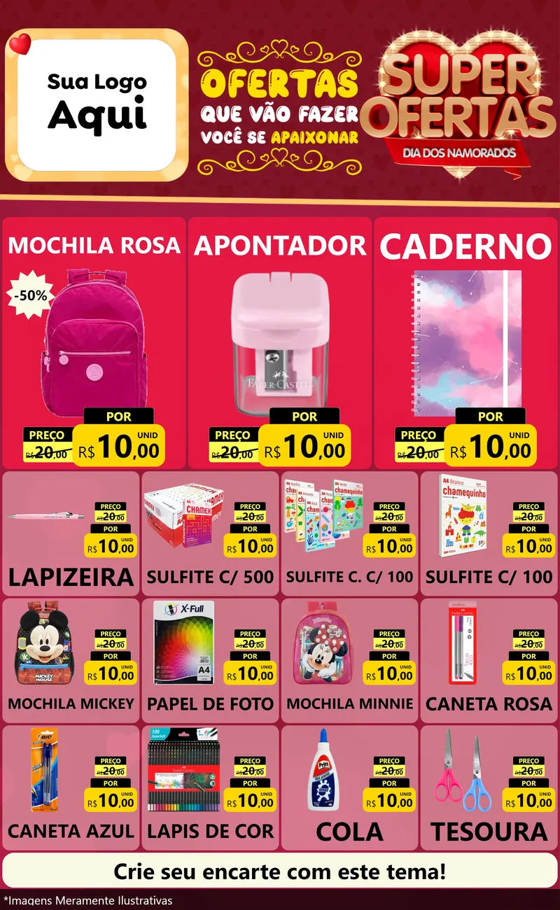 Modelo de Encarte para Encarte Grande com o tema Dia dos Namorados para Papelaria