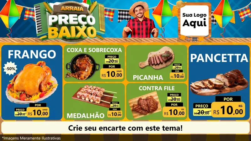 Modelo de TV para TV Horizontal com o tema Arraiá de Preço Baixo - Junina para Assados
