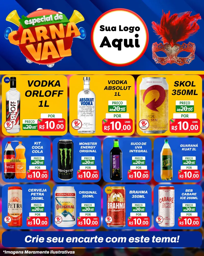 Modelo de Rede Social para Feed Instagram com o tema Especial de Carnaval para Distribuidora de bebidas