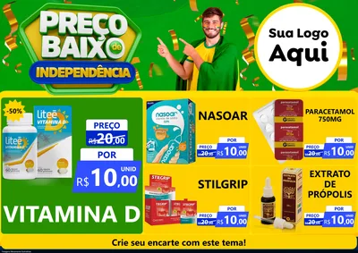 Modelo de Encarte para Encarte A4 Horizontal com o tema Preço Baixo de Independência para Farmácia