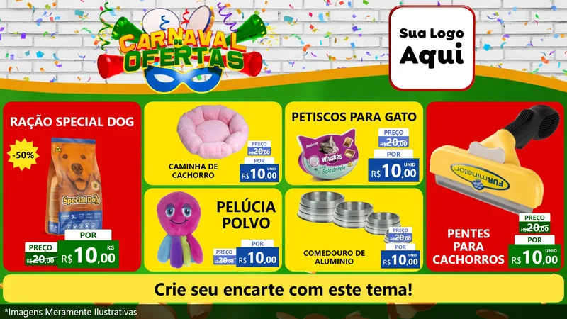 Modelo de TV para TV Horizontal com o tema Carnaval de Ofertas para Pet Shop