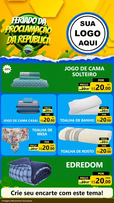 Modelo de TV para TV Vertical com o tema Feriado da Proclamação da República para Cama, Mesa e Banho