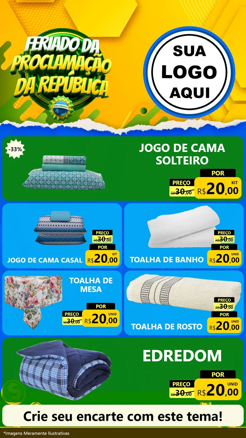 Modelo de TV para TV Vertical com o tema Feriado da Proclamação da República para Cama, Mesa e Banho