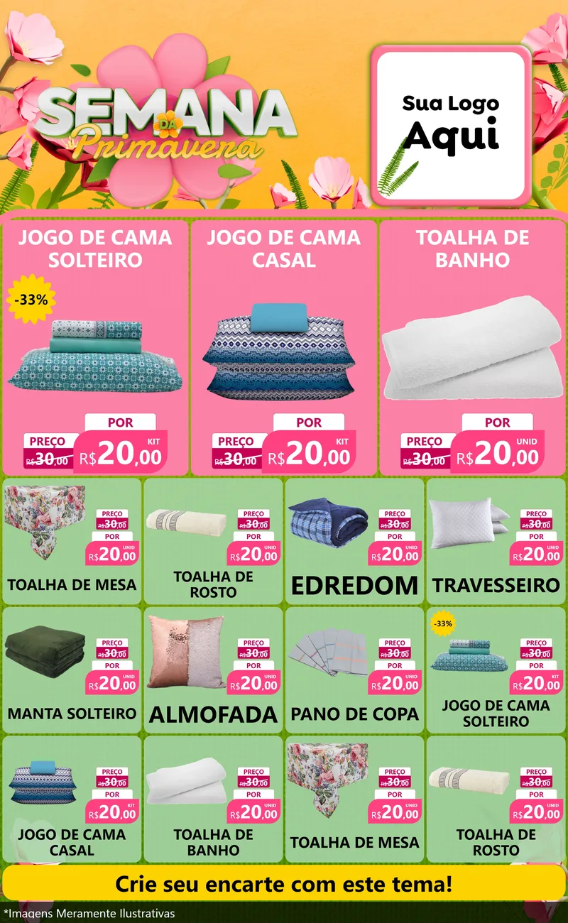 Modelo de Encarte para Encarte Grande com o tema Semana da Primavera para Cama, Mesa e Banho