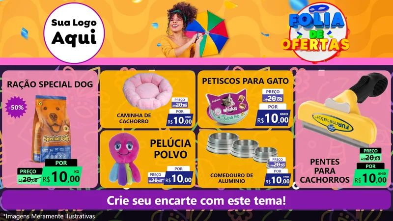 Modelo de TV para TV Horizontal com o tema Folia de Ofertas para Pet Shop