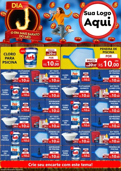 Modelo de Encarte para Encarte A4 Vertical com o tema Dia J - O Dia Mais Barato Do Mês para Produtos para Piscina