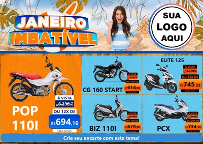 Modelo de Encarte para Encarte A4 Horizontal com o tema Janeiro Imbatível para Concessionaria de Motos