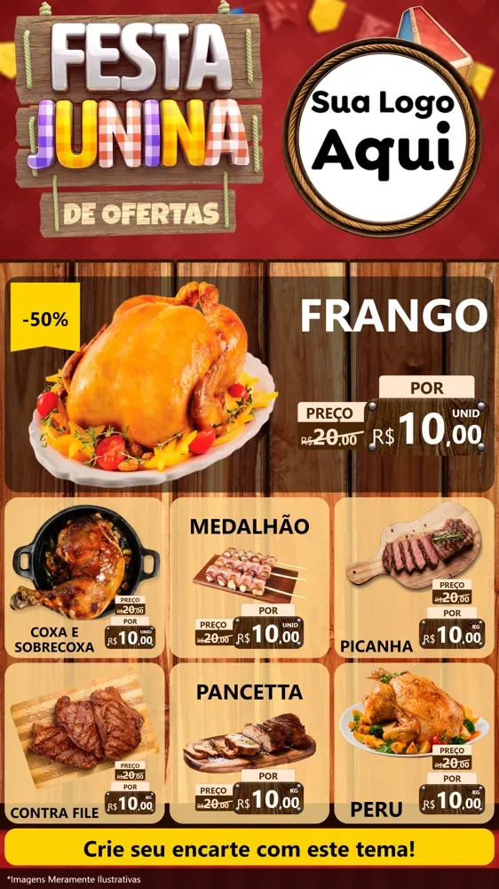 Modelo de Rede Social para Stories com o tema Festa Junina de Ofertas para Assados