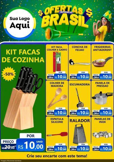 Modelo de Encarte para Encarte A4 Vertical com o tema Ofertas Semana do Brasil para Utilidades Domésticas