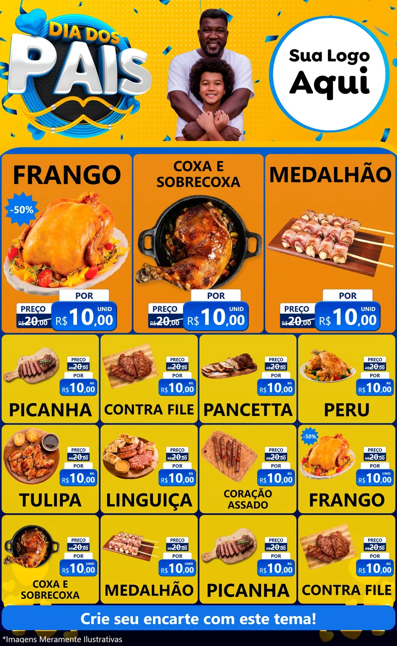 Modelo de Encarte para Encarte Grande com o tema Dia dos Pais para Assados