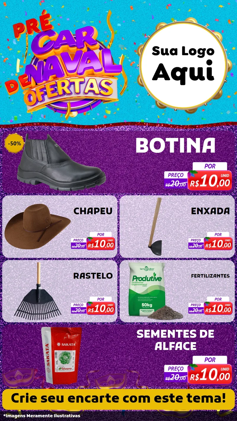 Modelo de TV para TV Vertical com o tema Pré Carnaval de Ofertas para Agropecuária