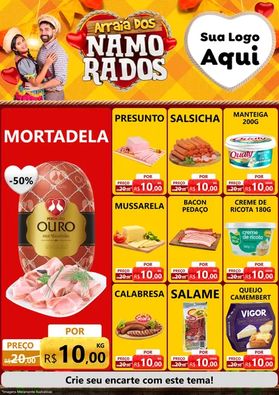 Modelo de Encarte para Encarte A4 Vertical com o tema Arraiá dos Namorados para Frios e Laticínios
