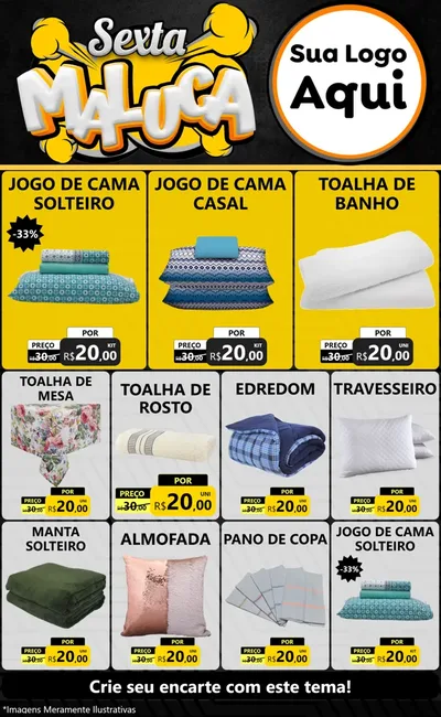 Modelo de Encarte para Encarte Grande com o tema Sexta Maluca para Cama, Mesa e Banho