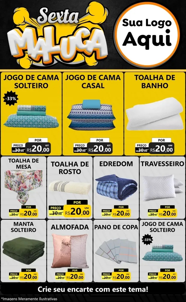 Modelo de Encarte para Encarte Grande com o tema Sexta Maluca para Cama, Mesa e Banho