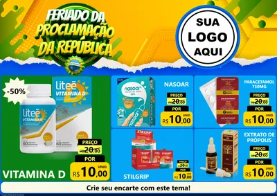 Modelo de Encarte para Encarte A4 Horizontal com o tema Feriado da Proclamação da República para Farmácia