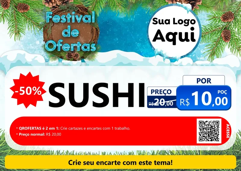 Modelo de Cartaz para Cartaz A4 Horizontal com o tema Festival de Ofertas - Inverno para Comida japonesa